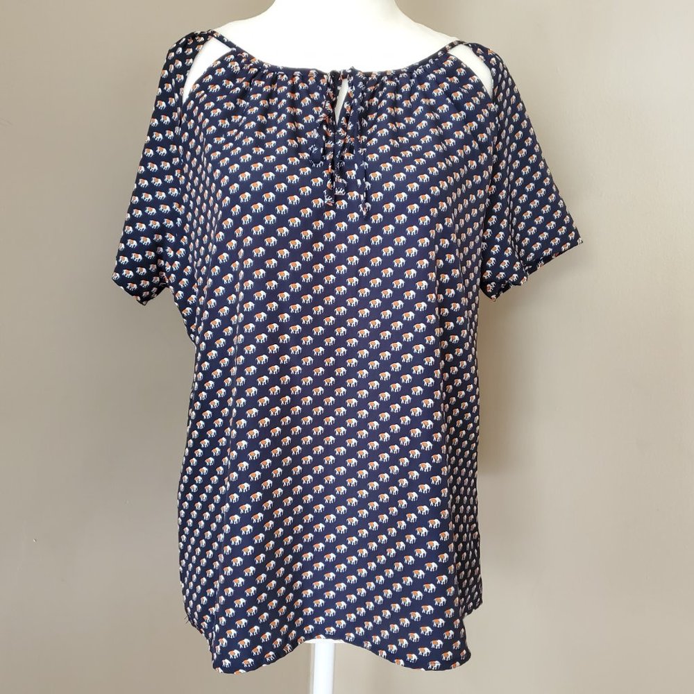 Anthropologie Tulle Elephant Print Tie Front Top - Picture 5 of 14